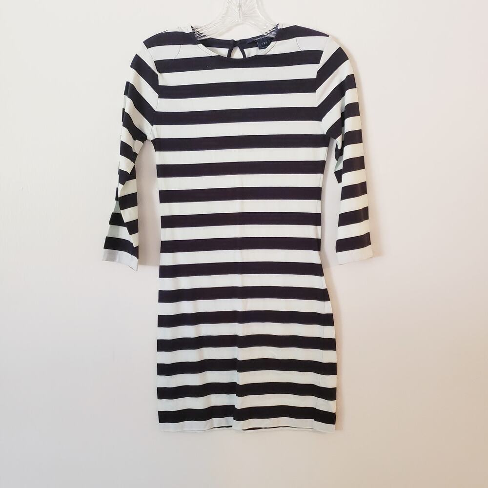 French Connection Striped Long Sleeve Cotton Short Dress Blue & White Size 4
